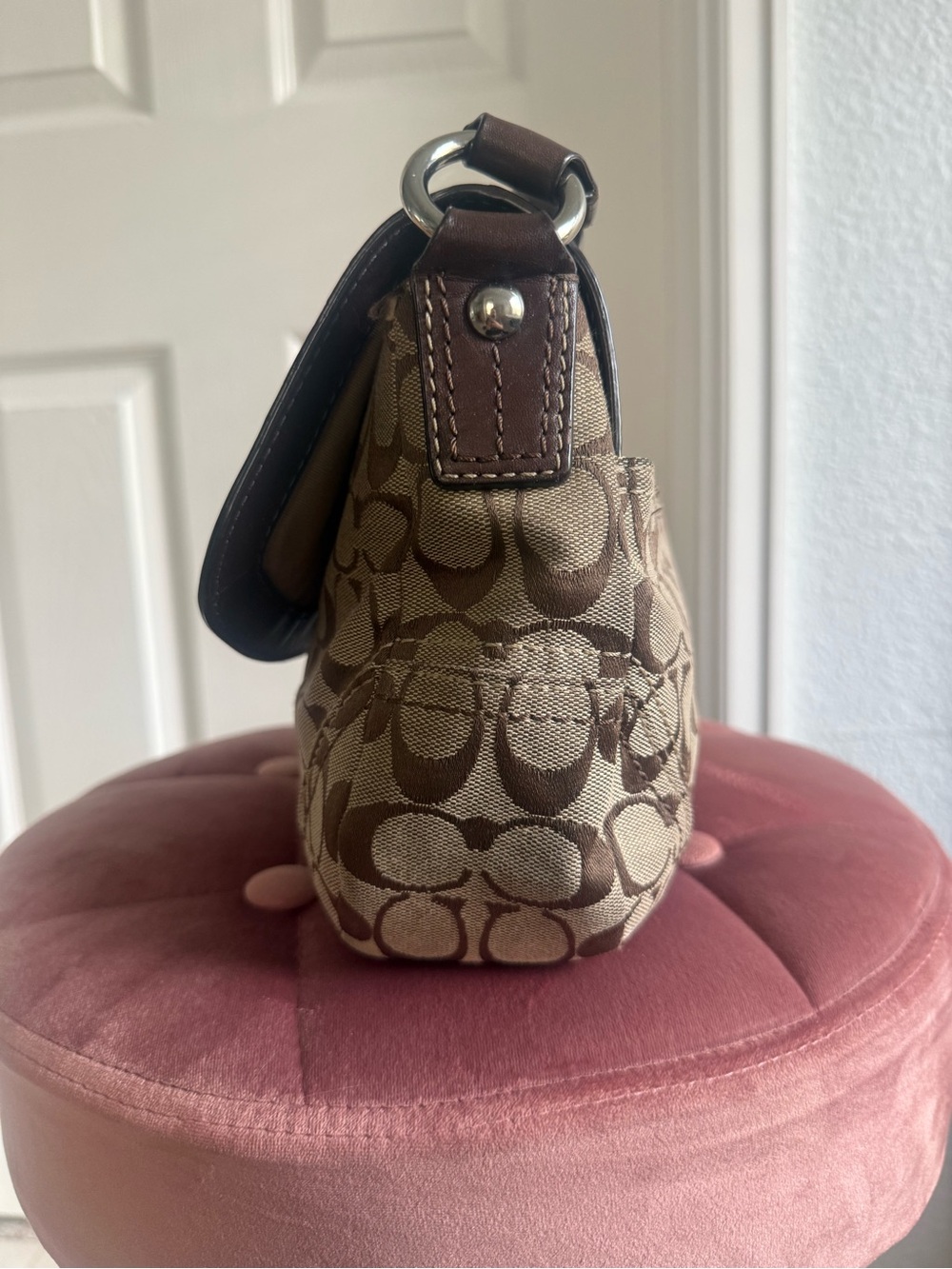 Coach Signature Braided Canvas Leather Trim Shoulder Bag - Picture 2 of 7